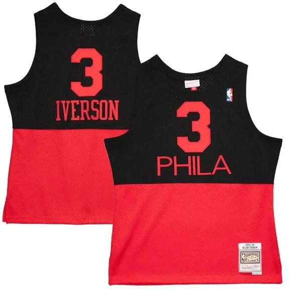 NEW Mitchell & Ness NBA Swingman Jersey 76ers Allen Iverson #3 Black Red Mens M - Picture 1 of 11